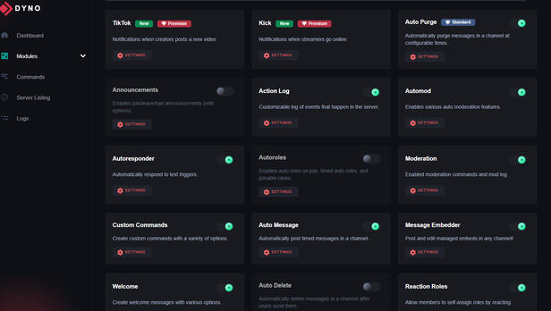 Panel de control de bot